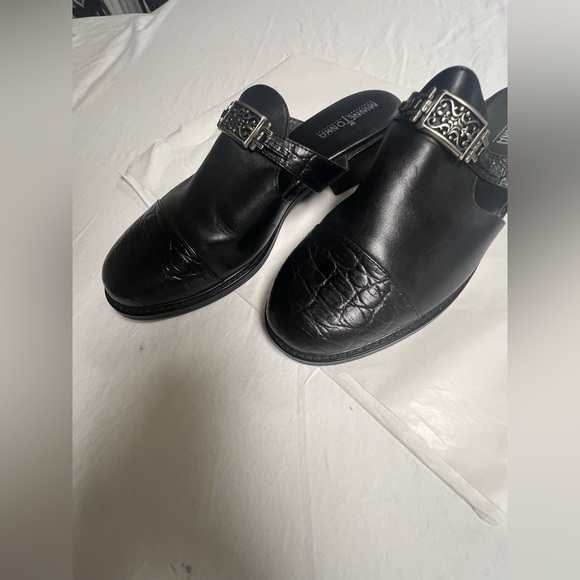 MINNETONKA BLACK LEATHER ALLIGATOR GRAIN CAP TOE MULES CONCHO SLIDE SHOES SIZE 8 - Picture 10 of 11